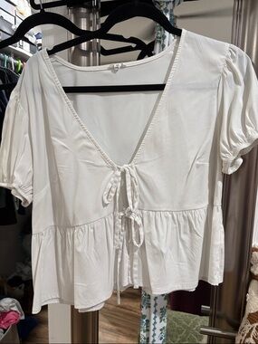 Garage White Tie-Front Peplum Blouse
